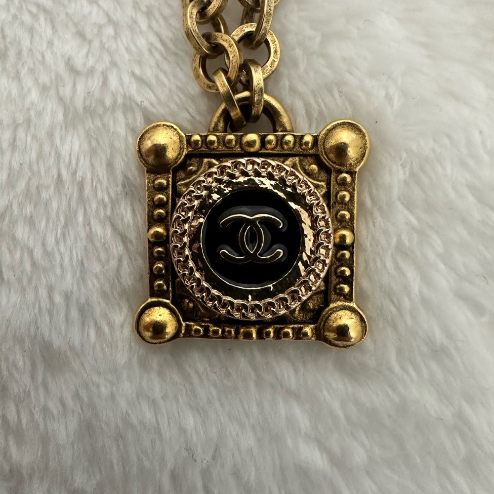 Gold and Black Square Chanel Pendant Necklace 18"